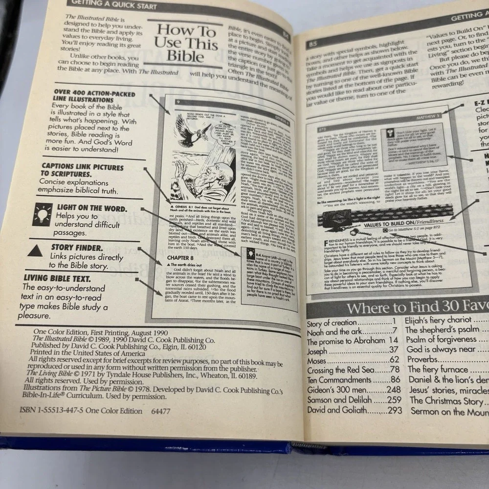 Vintage The Illustrated Bible Living Values Edition Student Blue Hardcover 1990
